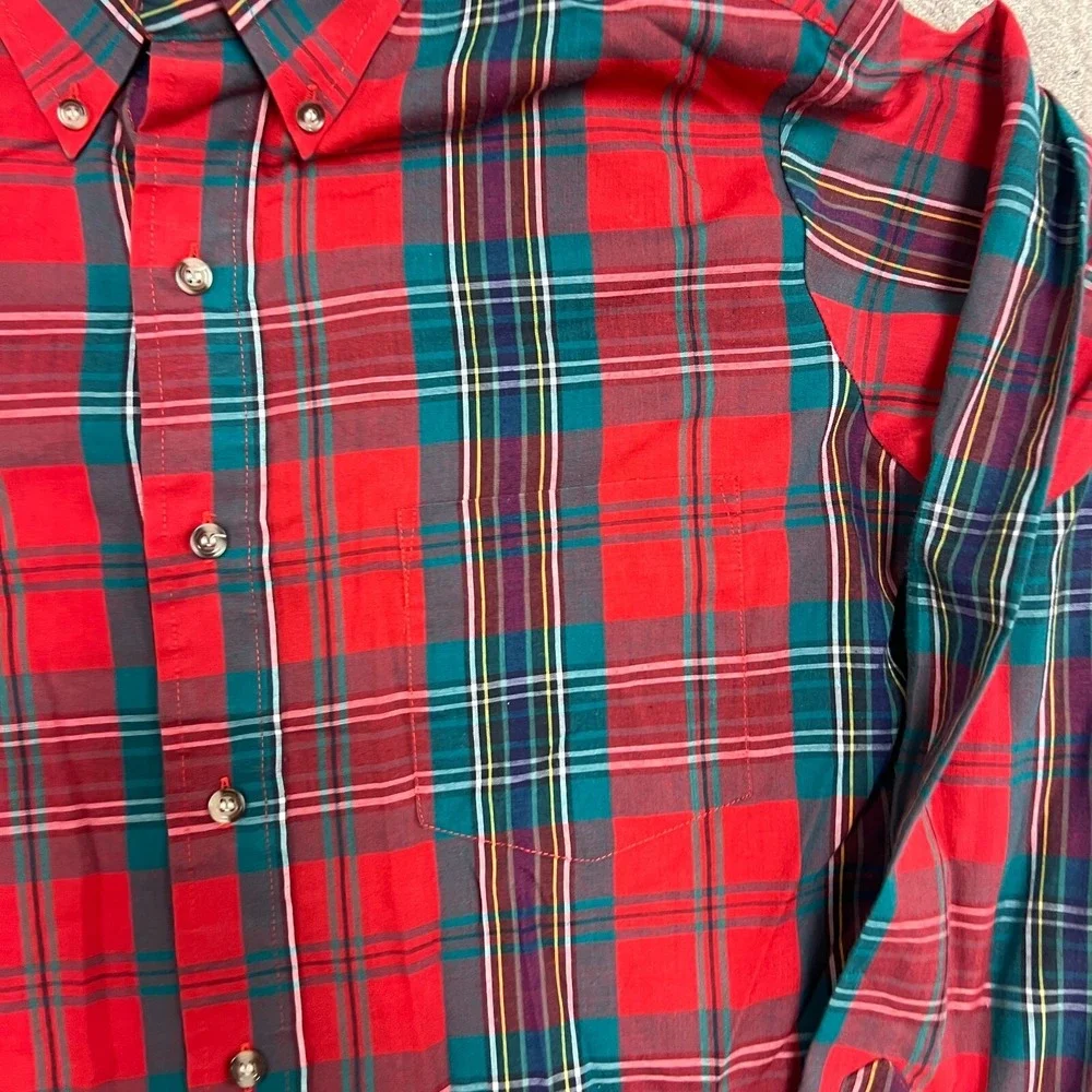 Vintage Lee Button Up Shirt Mens Large Red 1970s Plaid Long Sleeve - Picture 3 of 8